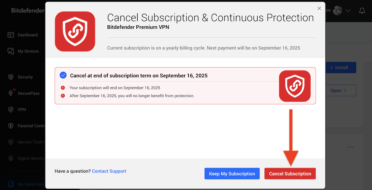 Cancel at the end of subscription term
