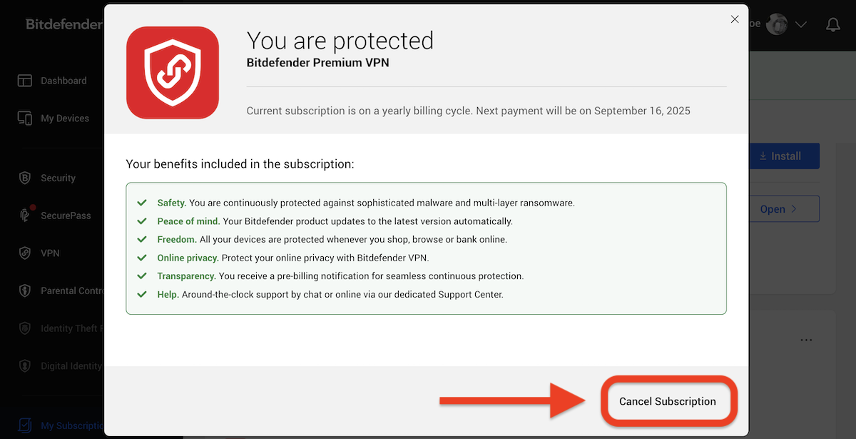 Cancel subscription
