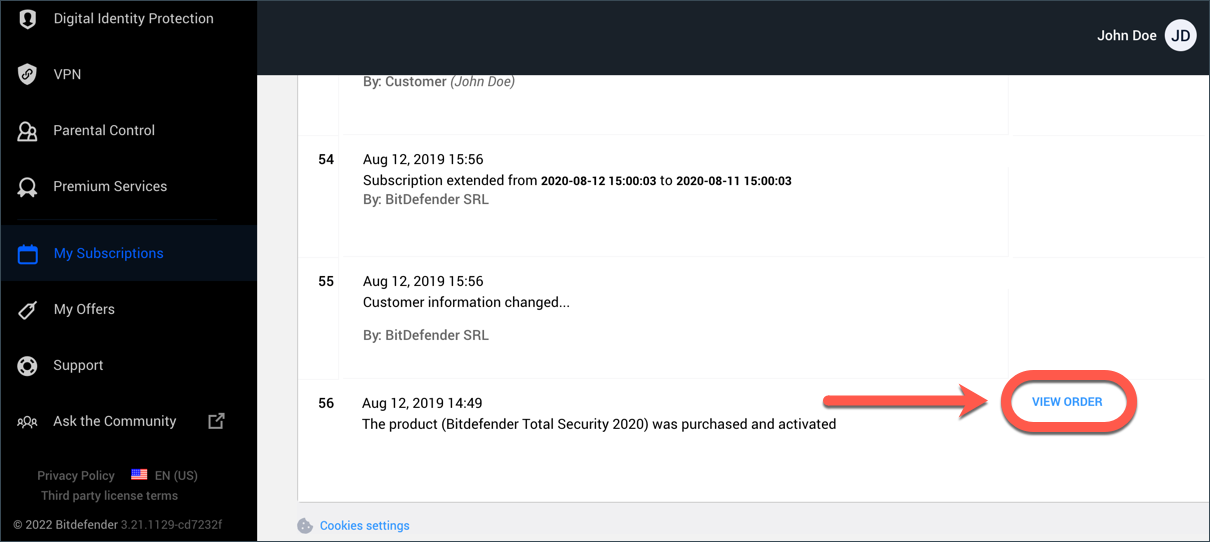 View order to download invoice