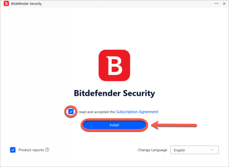 Hit on the Install button and start the Bitdefender installation