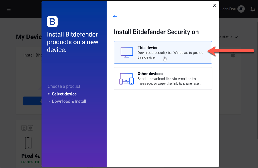 Bitdefender'ı bu Windows cihazına yükleyin