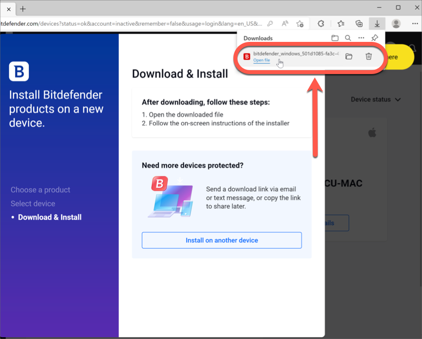 Installa bitdefender su Windows: apri il file di installazione
