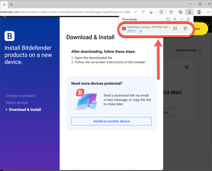 BitDefender'ı Windows - Aç yükleme dosyasına yükleyin