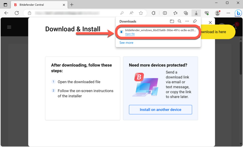 Install Bitdefender on Windows - Open installation file