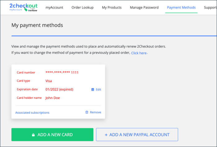update your Credit Card information