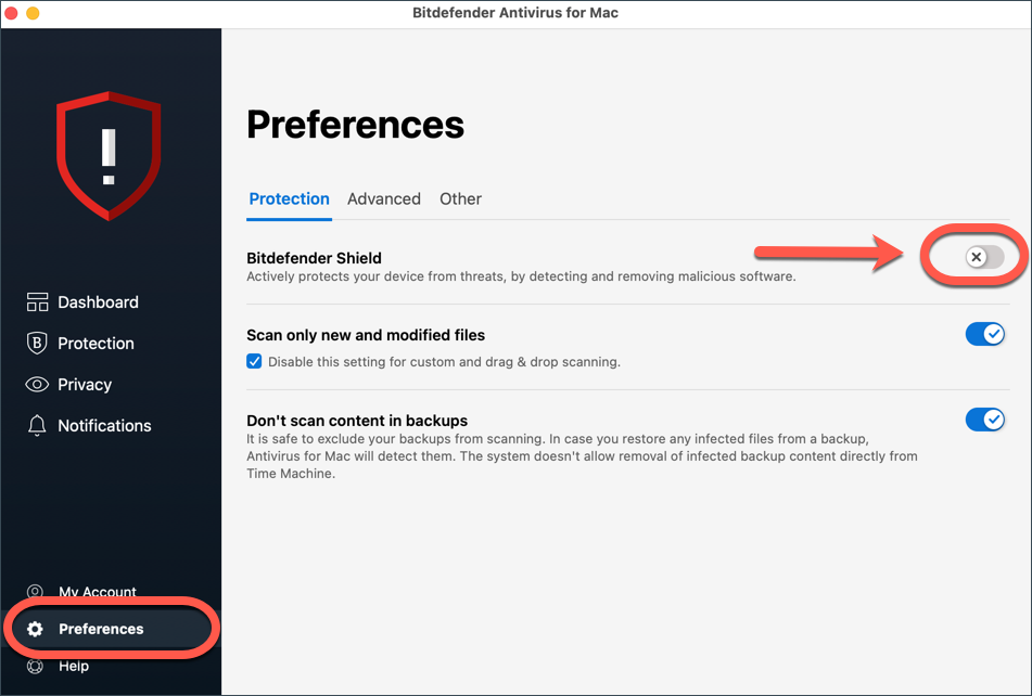 How to disable Bitdefender Shield in Antivirus for Mac