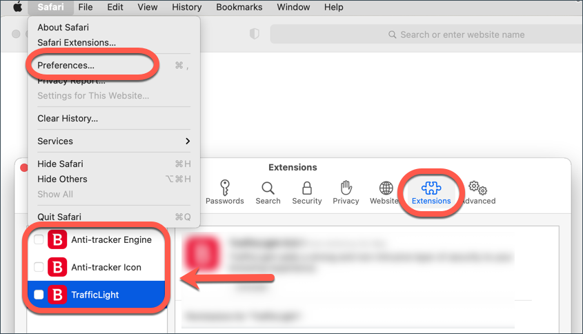 How to disable Bitdefender Antivirus for mac: TrafficLight & Anti-Tracker in Safari