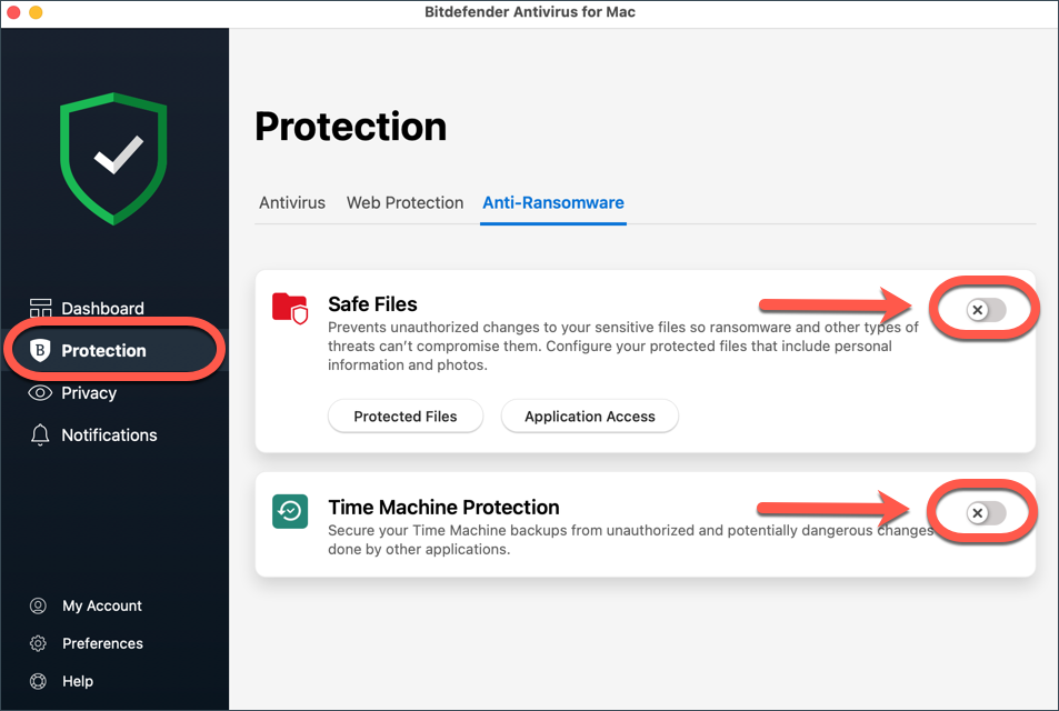How to disable Bitdefender Antivirus for mac: Safe Files & Time Machine Protection