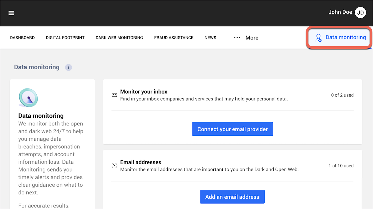 Data monitoring - How to use Bitdefender Digital Identity Protection