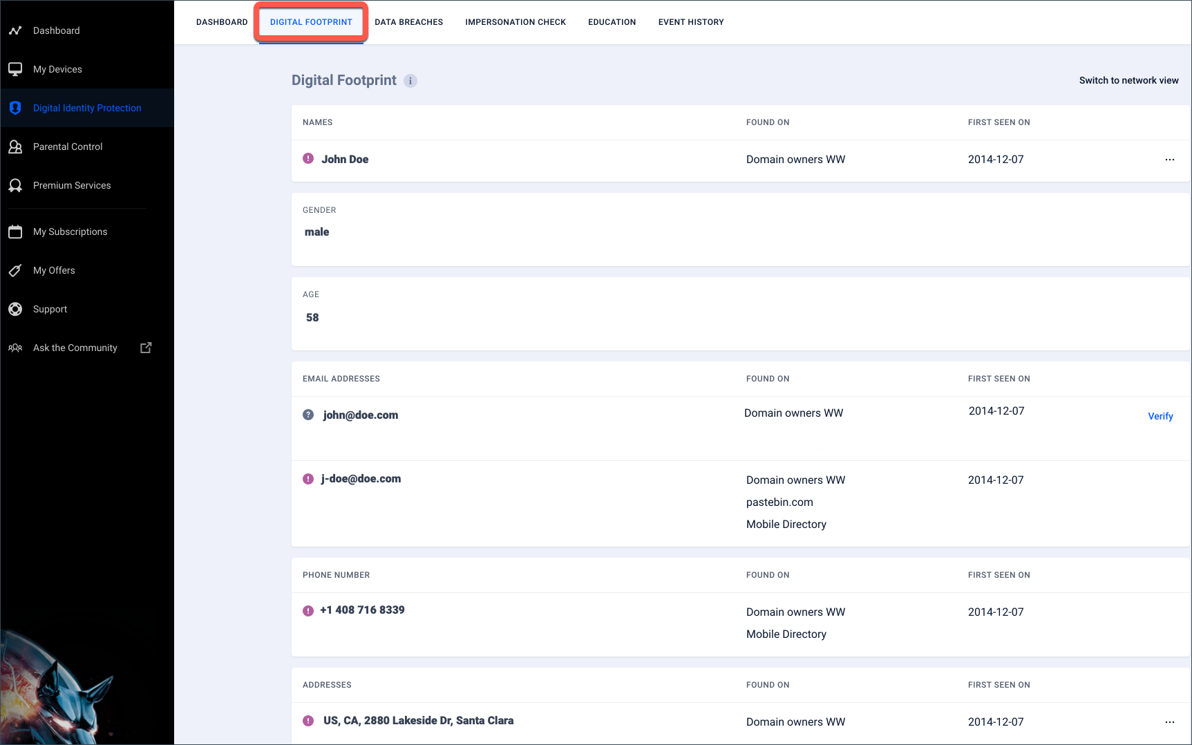 Bitdefender Digital Identity Protection - digital footprint
