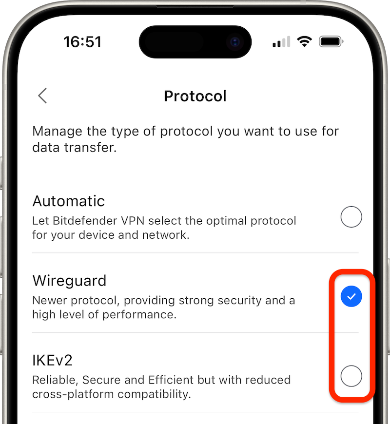 Bitdefender VPN protocols iPhone