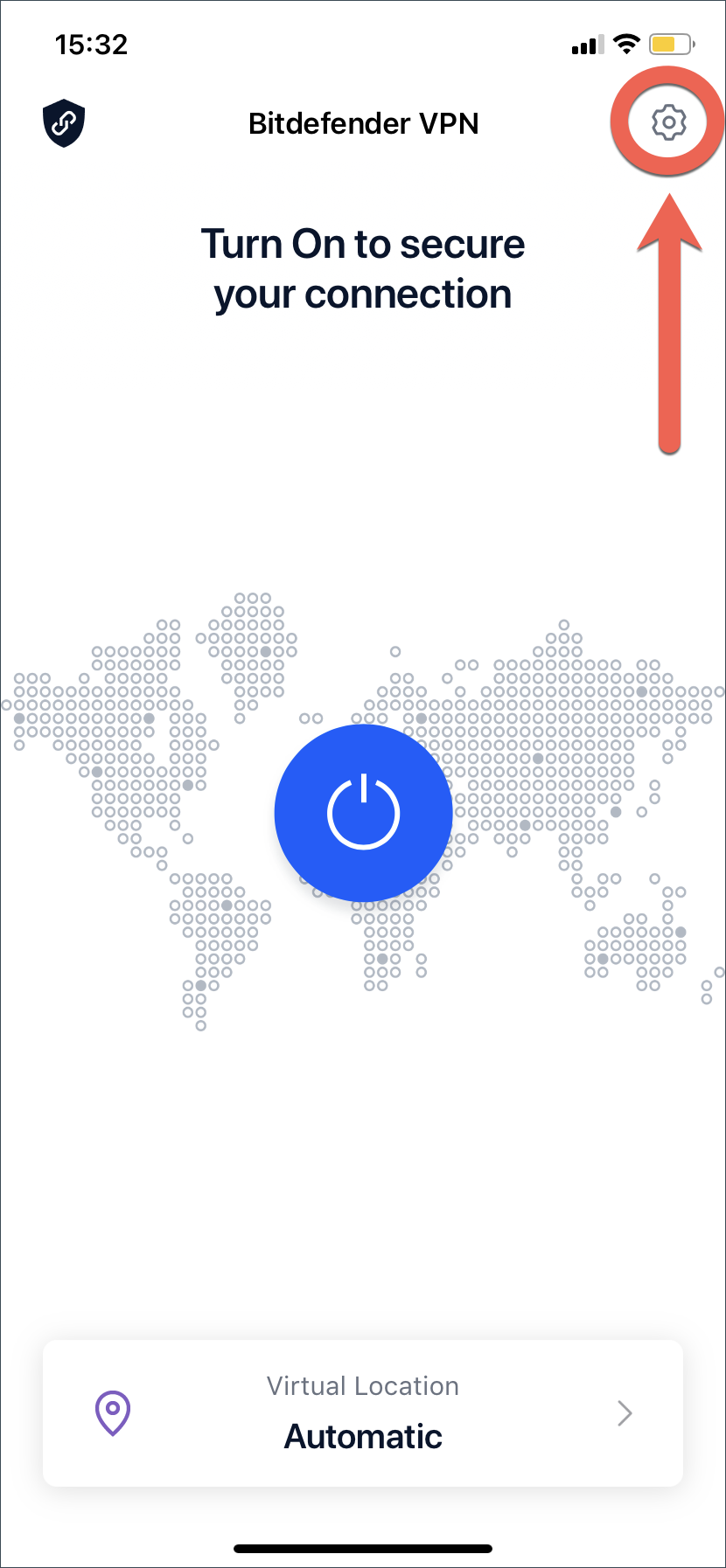 Bitdefender VPN for iOS - cogwheel