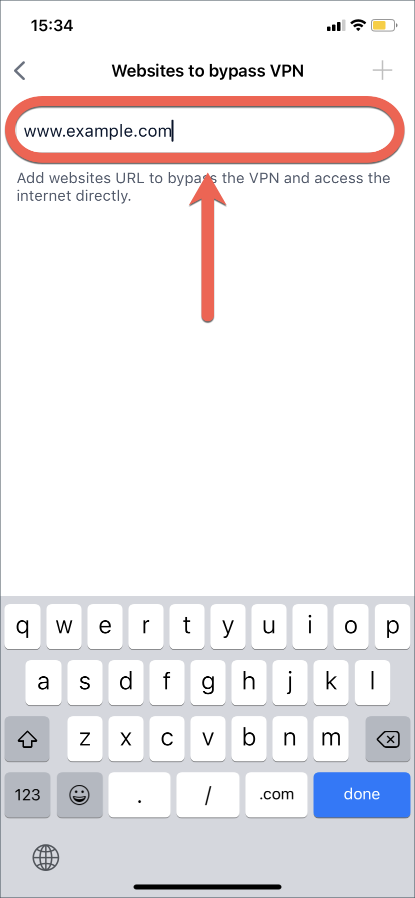 Add website to Split tunneling