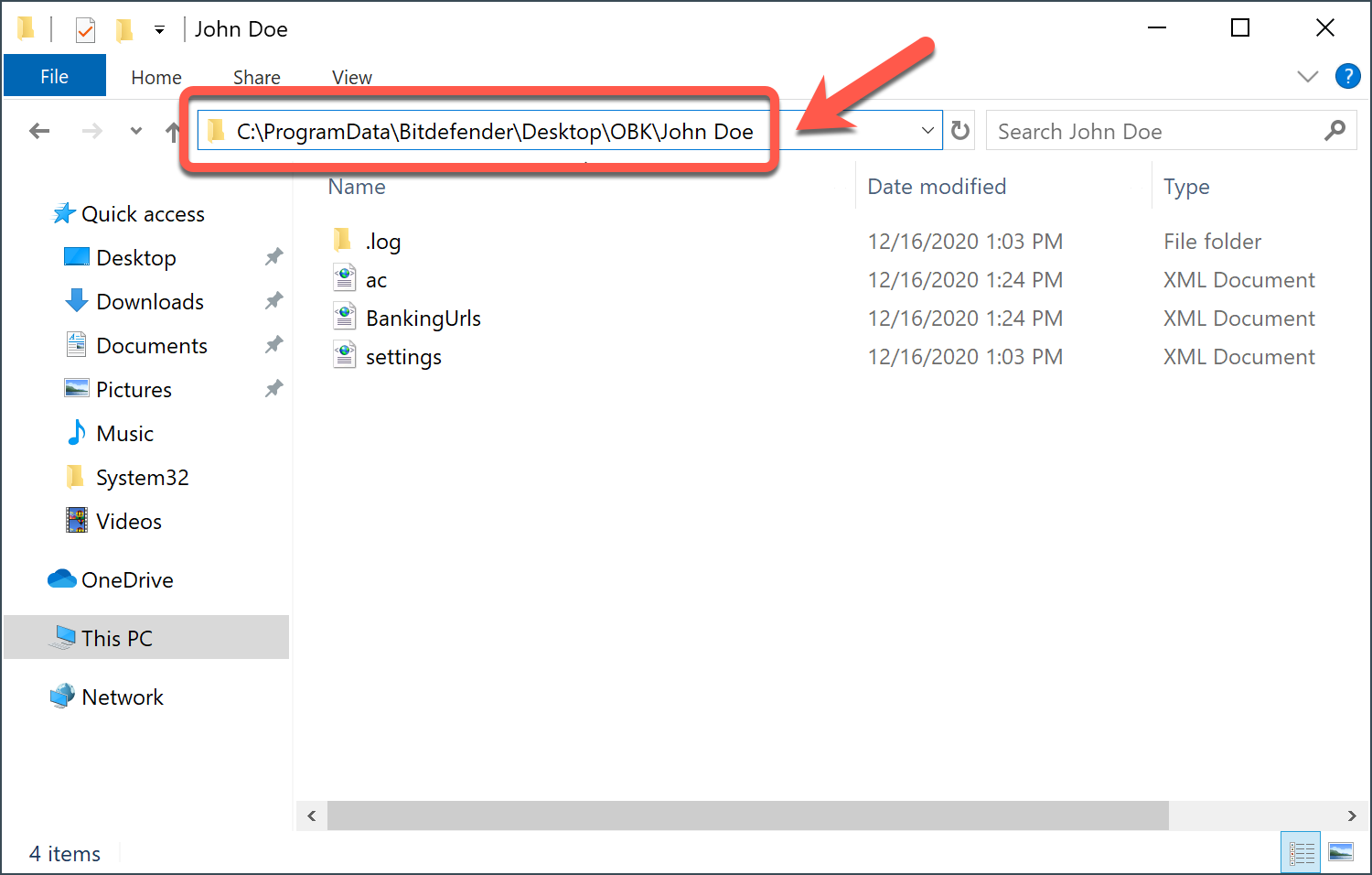 The location of Safepay bookmarks on your computer