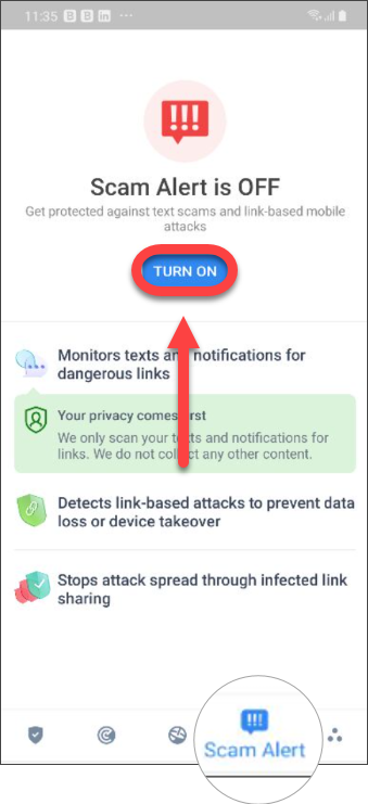 Turning on Scam Alert