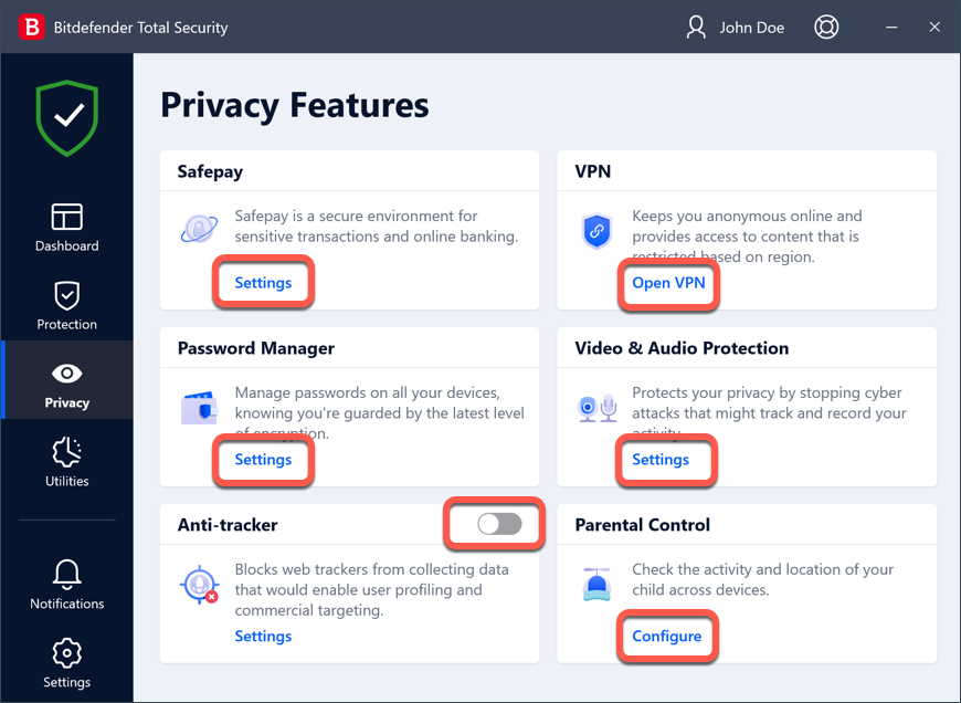 Disable Bitdefender privacy features