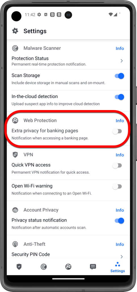 Extra privacy for banking pages disables banking notifications