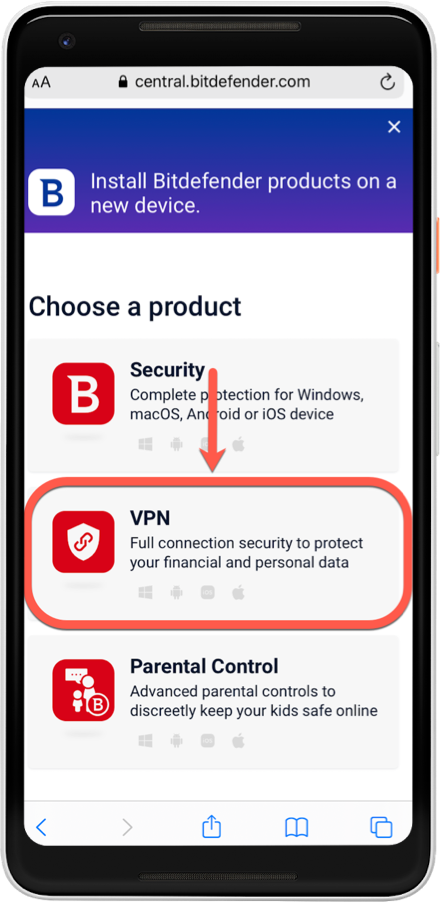 Install Bitdefender VPN on Android via Bitdefender Central