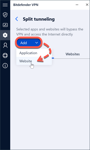 Add website to Split tunneling