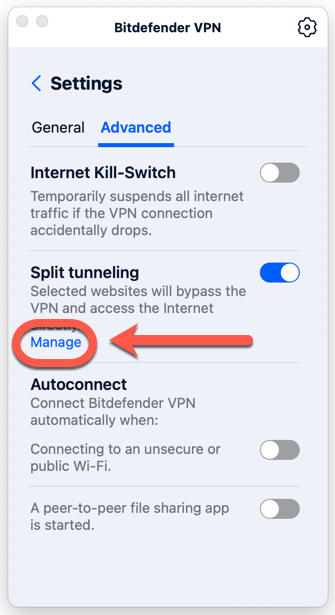 manage Split tunneling
