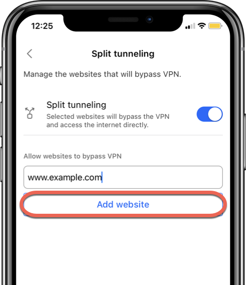 Split tunneling - Add website