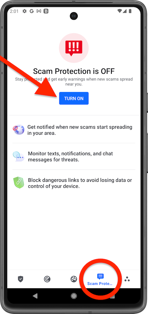 Turn on Scam Protection for Android