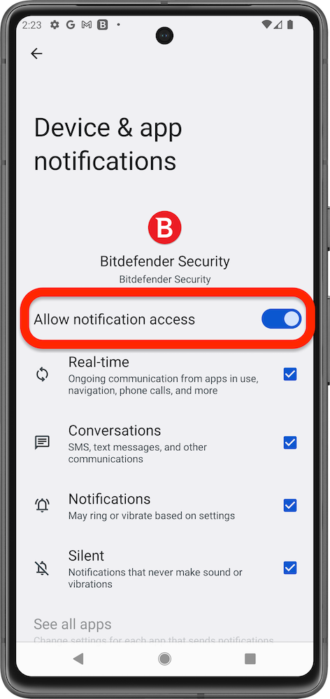 Allow notification access