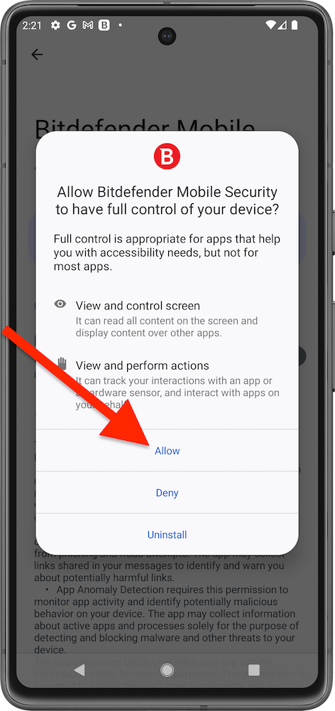 Allow Bitdefender Scam Protection to scan notifications