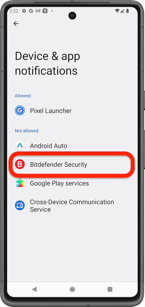 Allow notification access for Bitdefender