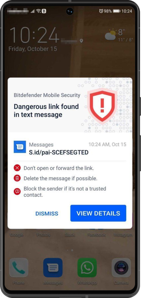 Scam found by Bitdefender Scam Protection - Android