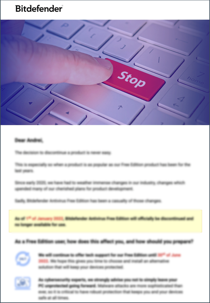 Bitdefender Antivirus Free Edition to close down