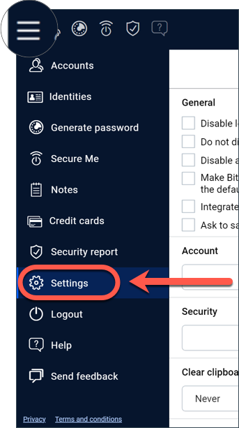 Bitdefender Password Manager - Paramètres