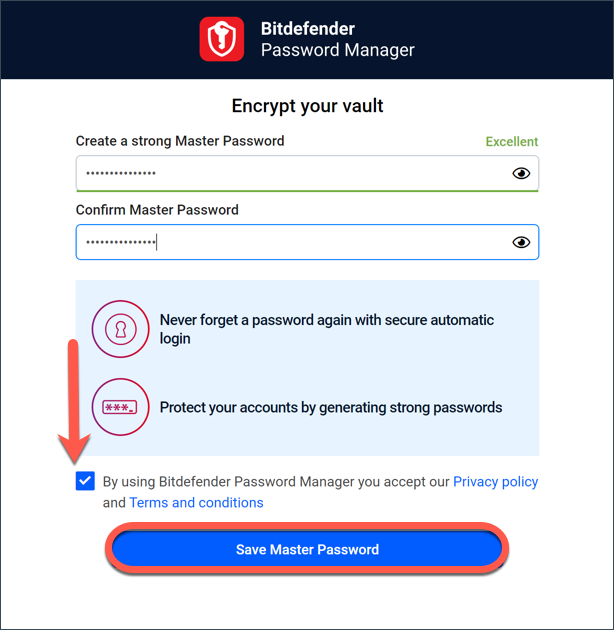 Installing the Password Manager extension to browsers - master password
