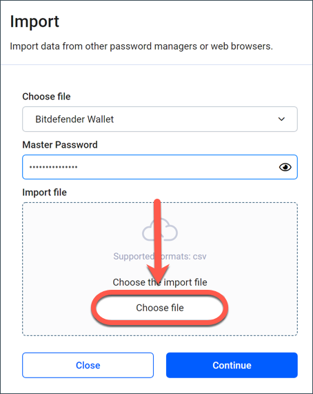 Import passwords from...