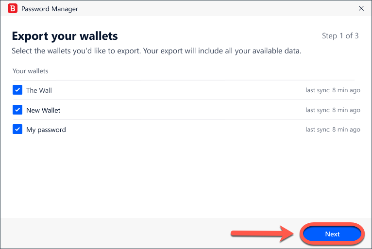 Select the wallet you want to export.
