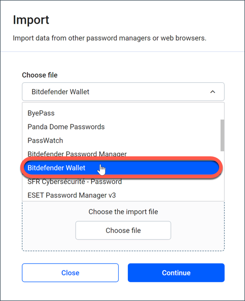 Import data from Bitdefender Wallet