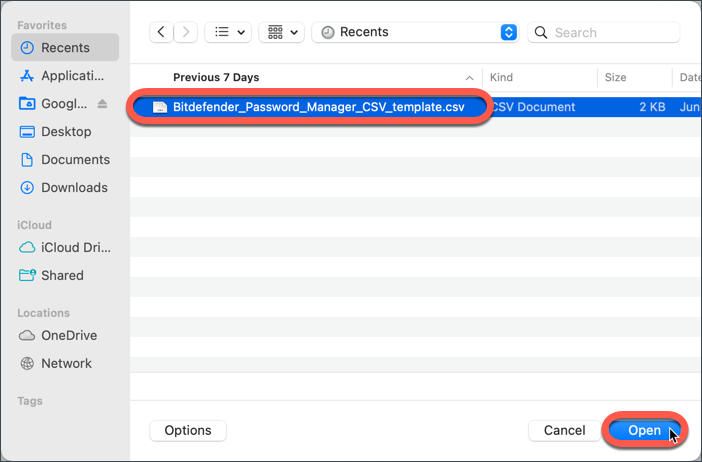 Open the CSV template