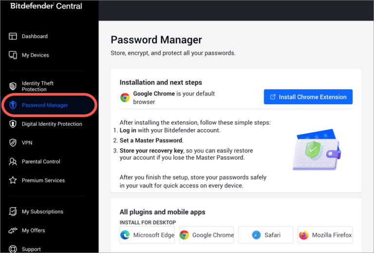 Install the Password Manager extension to PC & Mac browsers