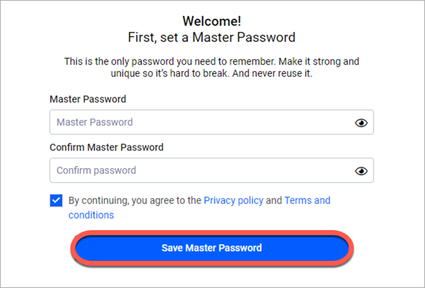 Installing the Password Manager extension to browsers - master password