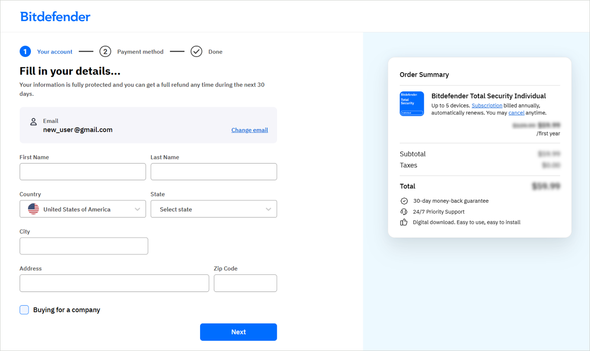 Fill in your payment details