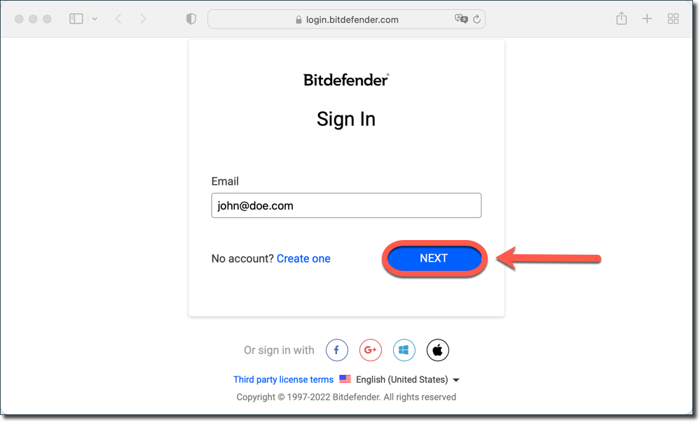 Bitdefender Central sign in