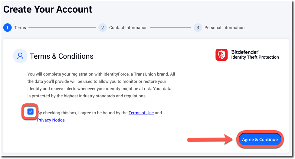 Set up Bitdefender Identity Theft Protection: terms & conditions