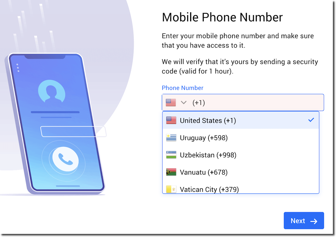 Bitdefender Digital Identity SMS - country code