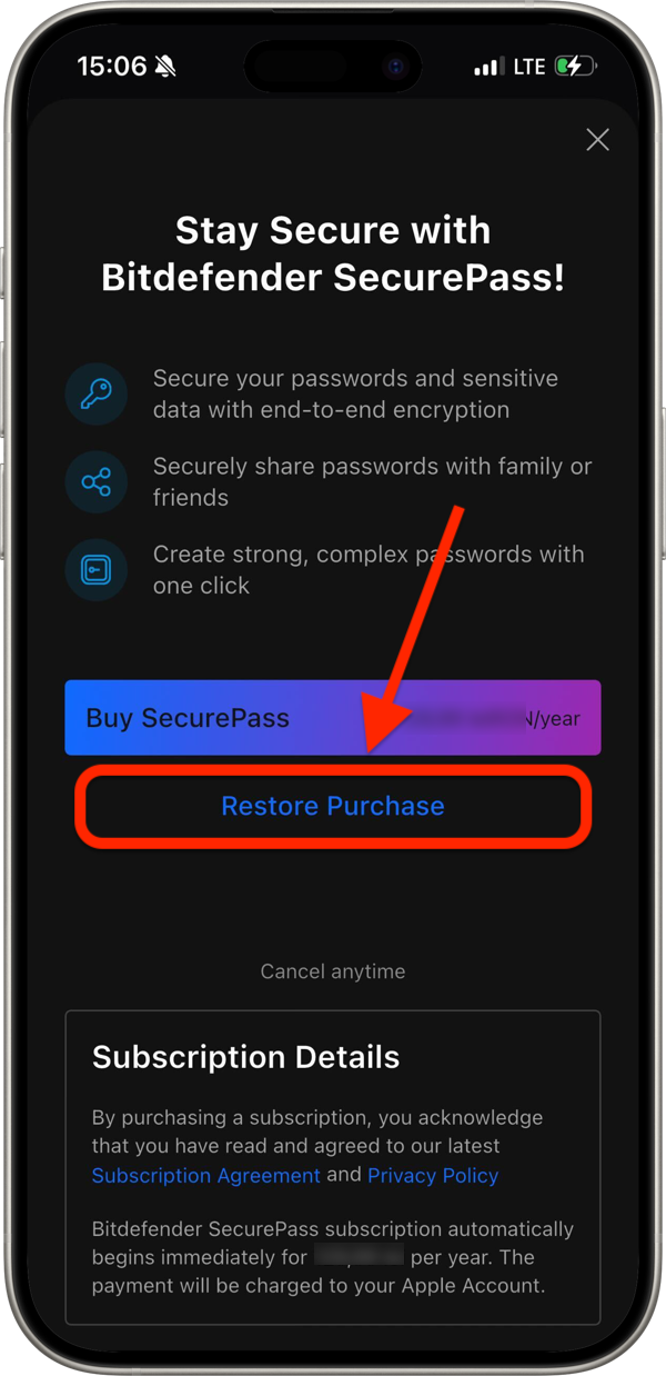 Restore purchase