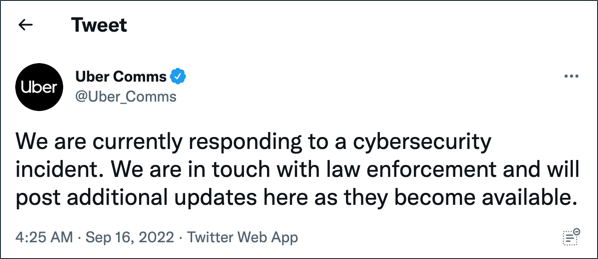 Uber hacked - Tweeter statement