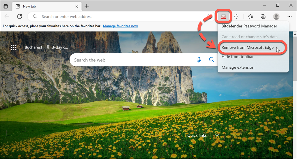 Uninstall Bitdefender Password Manager in Edge