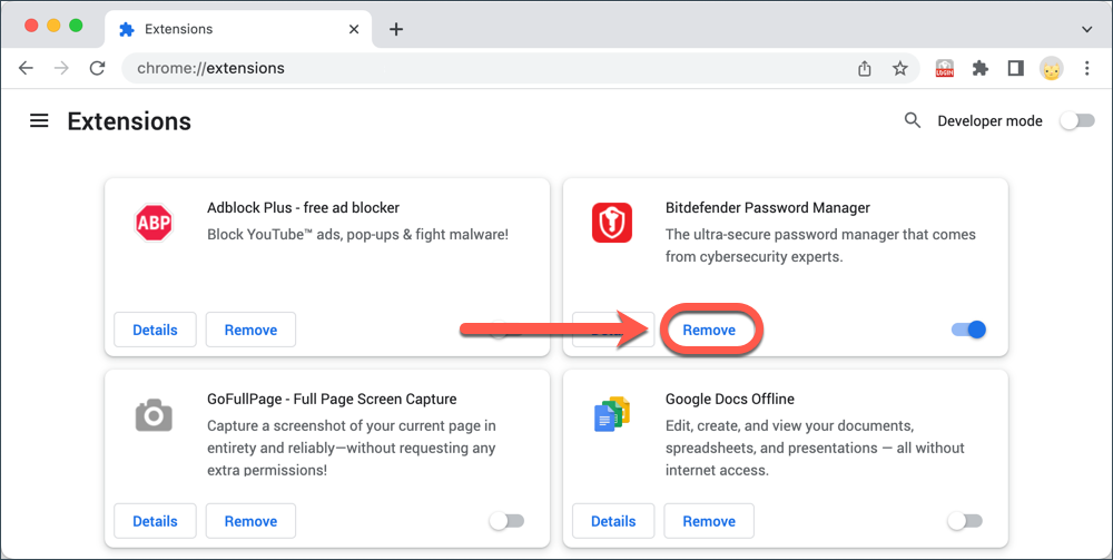 Uninstall Bitdefender Password Manager in Chrome