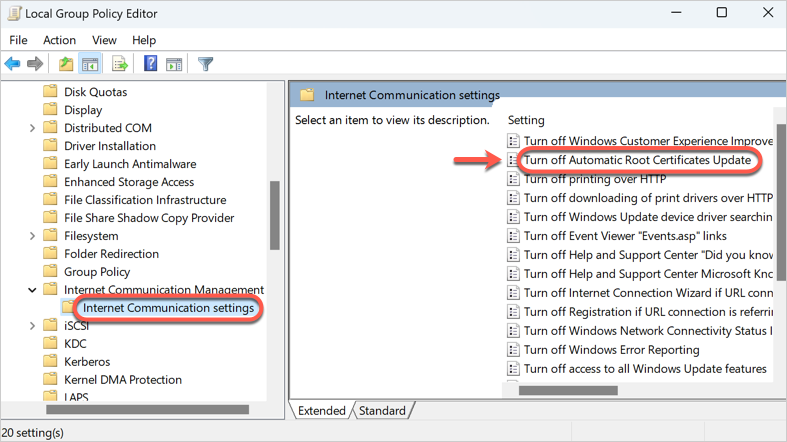 Internet Communication settings