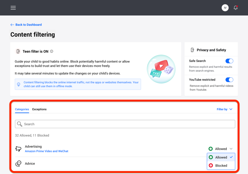 Parental Control not blocking websites - Content filtering adjustments