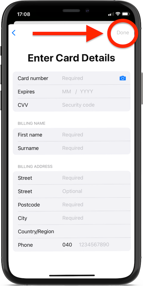 Enter card details
